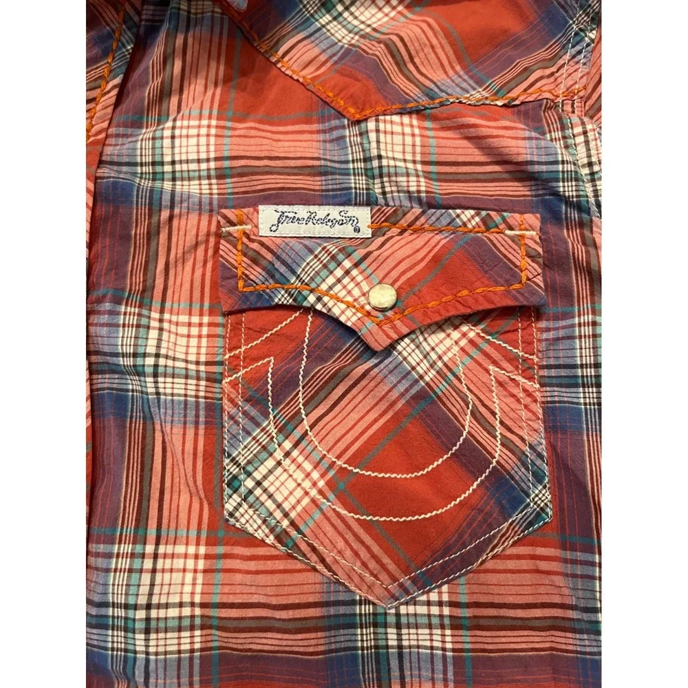 True Religion Long Sleeve Pearl Snap Long Sleeve‎ Shirt Western Plaid Size 3XL
